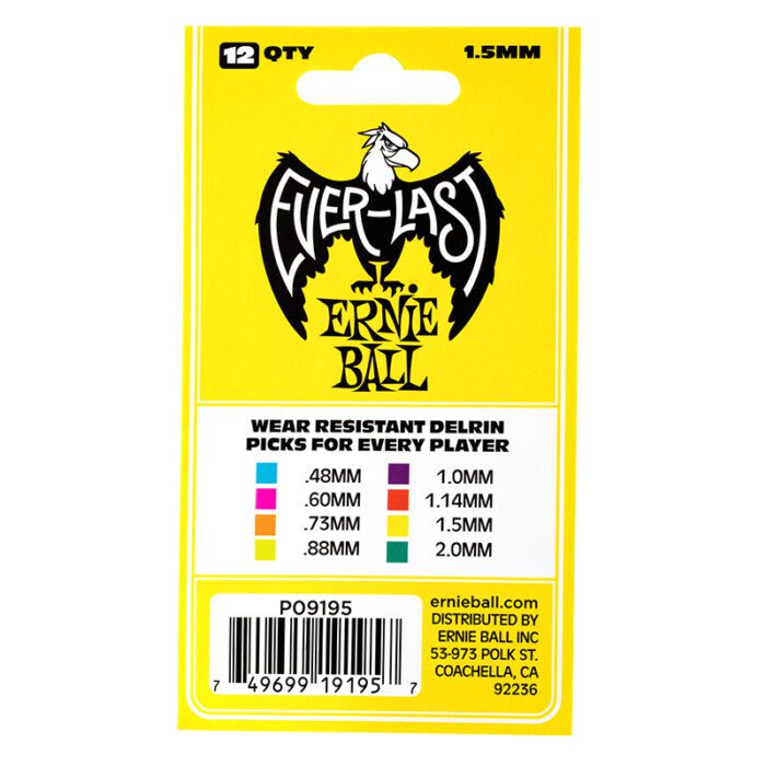 Ernie Ball 1.5mm Yellow Everlast Picks 12-Pack (P09195)