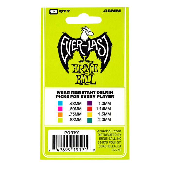 Ernie Ball .88mm Green Everlast Picks 12-Pack (P09191)