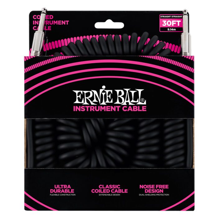 ERNIEBALL 30' Coiled Straight / Straight Instrument Cable - Black 9m (P06044)