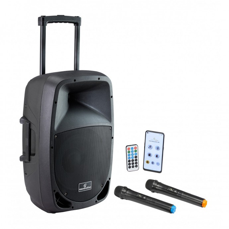 SOUNDSATION [GO-SOUND 15AIR] 15" Portable PA System with Go-Sound Air App, 2 VHF Wireless Microphones, Trolley And Battery