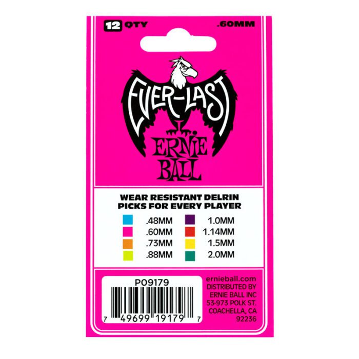 ERNIEBALL Everlast Picks - 0.60mm Pink - 12 Pack