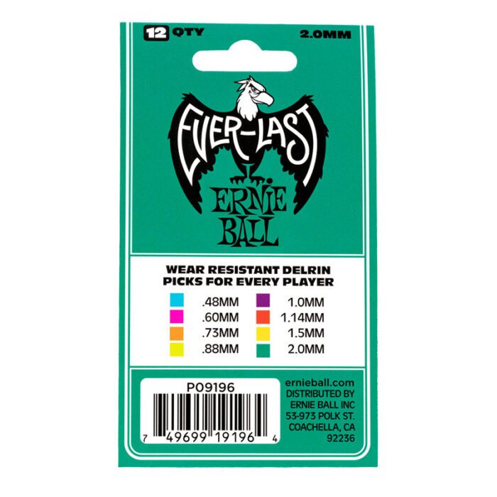 ERNIEBALL Everlast Picks - 2.0mm Teal - 12 Pack