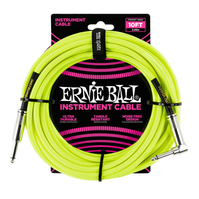 ERNIEBALL Braided Instrument Cable Straight/Angle 10ft - Neon Yellow P06080