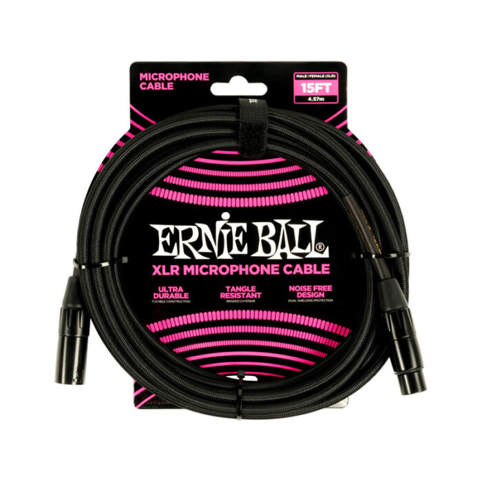 ERNIEBALL Braided XLR Microphone Cable Male/Female 15ft - Black P06391