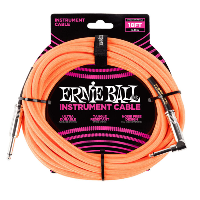 ERNIEBALL Braided Instrument Cable Straight/Angle 18ft - Neon Orange P06084