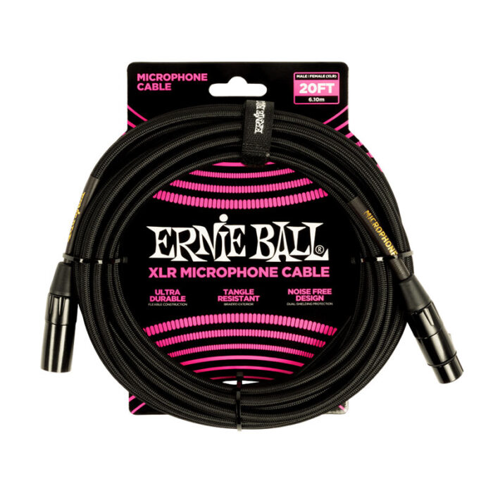 ERNIEBALL Braided XLR Microphone Cable Male/Female 20ft - Black P06392